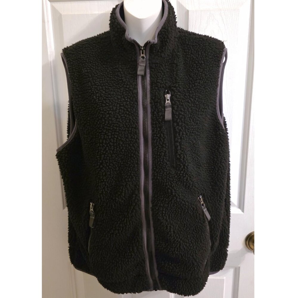Jockey Black Sherpa Fleece Zip-Up Vest — Men’s Medium - Picture 2 of 7
